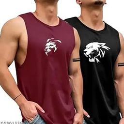 Men's Solid and Colorblock Sleeveless Gym Vest and Active Vest In Multicolor With Pack Of 2pcs-picture-34