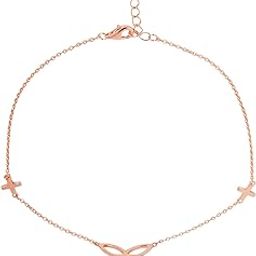 925 Sterling Silver Butterfly with Pink & White Drops Rose Gold Plating Anklet (Pair) | Gift for Women & Girls | With Certificate of Authenticity & 925 Hallmark | Gift for Women & Girls-image-21