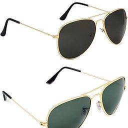 UV Protection Aviator Unisex Free Size Sunglasses (Green, Black,) - Combo of 2-53