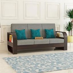 RSFURNITURE Solid Sheesham Wood Sofa Set 3 Seater | Wooden Sofa Set | 3-Person Sofa | Sofa Sets For Living Room | Three Seater Sofa Set | Rosewood, Walnut Finish-image-0