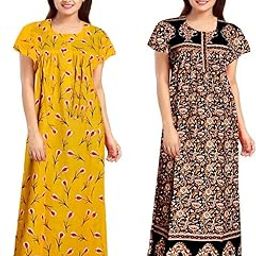 Women's Nighties Women Upto XXL Size 100% Soft Pure Cotton Nightwear Nighty. (Multicoloured, Free Size) -Combo Pack of 2 Yellow,Purple-image-70
