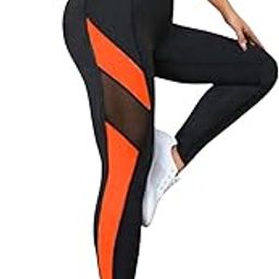 Imperative Premium & Stylish Colorblock Women's Gym Tights Yoga Pants with Mesh Inserts - Active Wear (L, Orange)-image-99