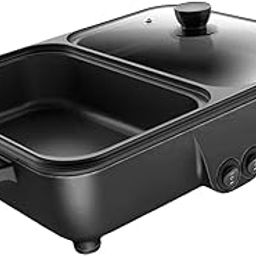 UJEAVETTE Electric Hot Pot with Grill Kitchen Cooker for Family Dinner Home Apartments Black-16