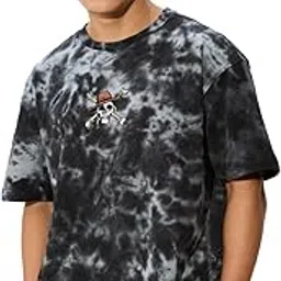 the souled store One Piece: Pirates Men and Boys Short Sleeves Round Neck Grey Tie Dye Cotton Oversized T-Shirts-picture-25