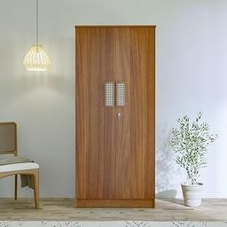 Neudot Sakura Rattan Engineered Wood 2 Door Wardrobe | Almirah | Wardrobe with Lock | Storage Organizer | Multipurpose Almirah | 3 Shelves | 1 Drawer | 1 Year Warranty | Leon Teak Finish-image-34