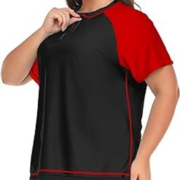 Women's Plus Size Rash Guard Swim Shirt Short Sleeves UPF 50+ Swimwear Workout Tops 0X-6X-picture-19
