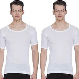 Men's Cotton Solid White Round Neck Half Sleeve Vest - Pack of 2 (#FL-Air-White-RNS-90cm)-image-54