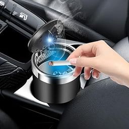 Premium Car Ashtray, Ceramic Liner Car Ashtray With Lid, Portable Ash Tray For Smell Proof with LED Car Cup Holder Accessories for Indoor Outdoor Travel Car Smokers (Black)-image-83