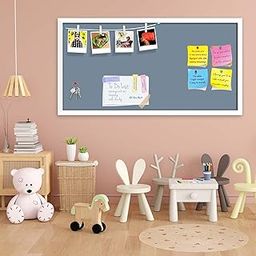 ArtzFolio Greys Family Light Slate Gray Colour | Bulletin Board Notice Pin Board | Vision Soft Board Combo with Thumb Push Pins & Sticky Notes | White Frame | 36 x 18 inch (91 x 46 cms)-0