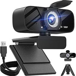 Tomorsi Full HD 1080P Webcam with Privacy Shutter, Tripod, Microphone, Widescreen USB Camera-24