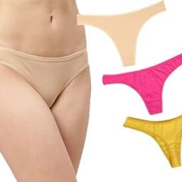 Women Cotton Comfortable Fabric Daily Use Regular Wear Mid Rise Thong Panty G-String Panties Pack of 3 - Beige Pink Yellow-image-1