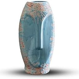 Decorative Ceramic Vase, Blue with Textured Pattern, Modern Design-image-1
