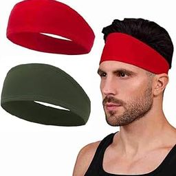 2 Pack Running Headbands for Men Sweatbands Sports Sweat Bands Workout Thin Fitness Gym Yoga Headband Men - Athletic Headbands Men Cycling Sweat Band, (Red Green)-image-68