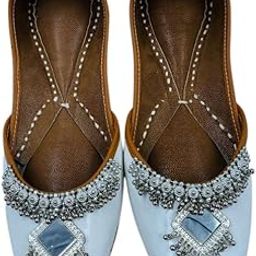White Oxidised Jutti for Women | Punjabi Jutti | Mojari for Ladies | Bridal Soft Leather Ethnic Juttis-image-65