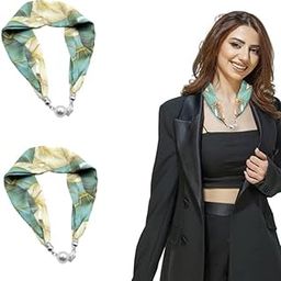 Neck Scarf for Women Stylish Satin Silk-feel Head Scarf Fashion Print Neckerchief Necktie Scarf with Magnet Buckle-image-50