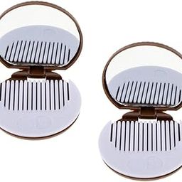 HEAVENGLOW 2 Round Folding Makeup Mirror Compact with Comb Pocket Biscuit Size Cute Brown-90