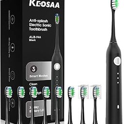 Keosaa Sonic Electric Toothbrush with 8 Brush Heads, Rechargeable Electric Toothbrush with Pressure Sensor, 33000VPM, 3 Modes, 2-Min Smart Timer, One Charge for 30 Days, IPX7, 3D Rounded Soft Bristles-62