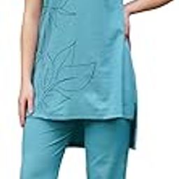 Riza Imported Jacquard Fabric Notched Round Neck Short Sleeves Relaxed Fit Top and Pyjama Night Suit Set/VNS-1117-image-34