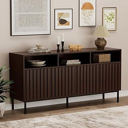 Quick Artsy Modern Sideboard with Storage – Handcrafted Dark Brown Wooden Cabinet with Sleek Metal Legs, Contemporary Buffet Table for Living Room,-image-12