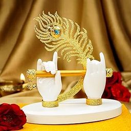 Ekhasa Lord Krishna Hands with Flute Idol (Small Size) | Krishna Flute Hand Statue | Krishnaji Divine Hands Idol with Flute and Peacock Feather | Krishna Statue for Car Dashboard & Griha Pravesh Gift-image-48