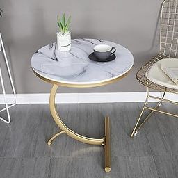 Modern Round Side Table, Marble Pattern Top with Gold Metal Base, Living Room Accent Furniture-image-4