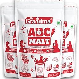ByGrandma ABC Malt – Apple, Beetroot & Carrot | High in Protein & Calcium | No Preservatives | 100% Natural Instant Health Drink | With Dry Fruits | Ready to Eat | Pack of 3 | 600g-12
