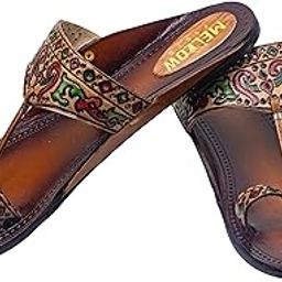 Women's Kolhapuri Sandals – Handcrafted Leather Flats with Toe Ring & Embroidered Ethnic Design-image-18