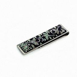 Antique Alive Mother of Pearl Crane Cloud Design Slim Stainless Steel Mens Metal Black Money Clip Holder (L105)-image-61