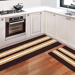 SKIVE India Kitchen Mat and Runner with Anti Skid Backing,Colour Gold patta Coffee Set of 2 (40x120(40 x 60) CM-image-20