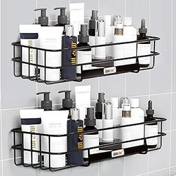Stick Fast Bathroom Shelf Self-Adhesive - Elegance Tray with 3M Sticker for Wall Mount Multipurpose Kitchen & Bathroom Storage Organizer Tray Rack Pack of 2 - Black, Stainless Steel-image-28