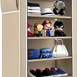 S C shoe Rack Shoe Racks,Shoe Storage Organizer Cabinet with Nonwoven Fabric Dustproof Cover,Space Saving Portable Closet Shoe Cabinet Tower (6 Layer) (Brown)-image-2