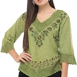 saakaa Women's Rayon Green Embroidery Top-picture-31