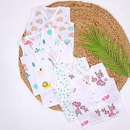 MOM'S HOME Baby Unisex Organic Cotton Muslin Jhabla | Pack of 5 (0-3 Months)-picture-32