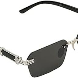 Unisex UV Protected Mc Stan Goggles Rimless Sunglasses Retro Vintage Silver Frame Rectangular Premium Designer, M-44