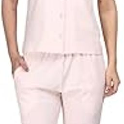 Striped Cotton Pyjama Set for Women | Contrast Collar Button-Down Shirt & Straight-Leg Bottoms | Lightweight Summer Sleepwear Pajamas-picture-22