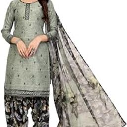 Elegant Grey Cotton Blend Printed Unstitched Dress Material with Dupatta For Women-picture-42