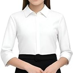Women's Formal Shirt – 3/4 Sleeve Slim Fit Solid Collared Office Wear for Work & Business-image-17
