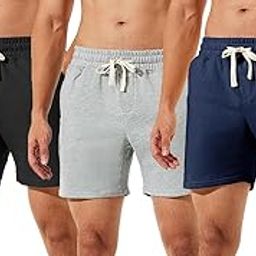 Men's Casual Cotton Boxer Shorts All Season Soft Feel Fabric Regular Shorts,Workout Shorts, Elastic Waist Running Shorts with 2 Side Pockets - Pack of 3-image-63