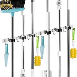 AceMining Broom Holder Wall, 3 Holders + 4 Hooks, 2 Pack, Heavy Duty Device Holder, Self-Adhesive, Broom Holder with Nails, Garden Tool Holder Made of Stainless Steel, Wall Mount Broom-image-88