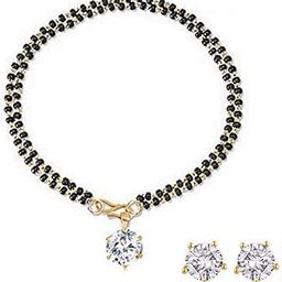 Black Gold Plated Round Bangle Style Hand Mangalsutra Bracelet an Earring for Women-image-4