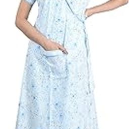 Women's Pure Cotton Printed House Coat,Front Open Adjustable Nighty/Night Wear B2017-picture-8