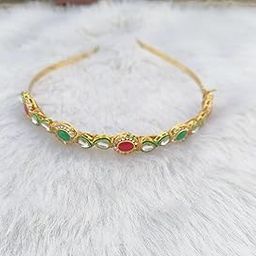 Floral Kundan Studded Matha Patti Sheesh Patti Hairband - Traditional Golden Headpiece for Women and Girls-image-89