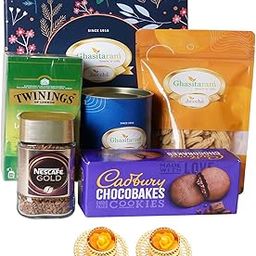 Ghasitaram Gifts Jaiccha Ghasitaram Tea Coffee Hamper Box with 2 T-Lights |Gift Hamper| Diwali Gift Hamper|Food Hampers|Gourmet Hampers|-image-29