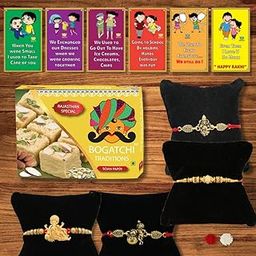 BOGATCHI Rakhi Gift for Brother|Rakhi with Sweets Combo|Rakhi Set with Sweets |Rakhi Gift Combo for Brother|Rakhi Set|Soan Papdi + Rakhi-4 + Roli Chawal + Rakhi Story Card|37-image-13