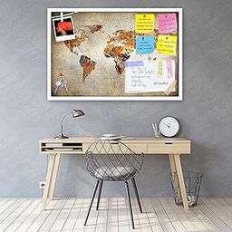 ArtzFolio Photo of Grunge Map of The World Printed Bulletin Board Notice Pin Board Soft Board | White Frame 17.6 X 12Inch-9