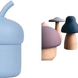 Tudd Mini Sip | Spill-Proof Silicone Straw Cup for Kids | Blue with Mushroom Stacking Toy - Stackable, BPA Free Educational Toy | Mix Colour-image-6