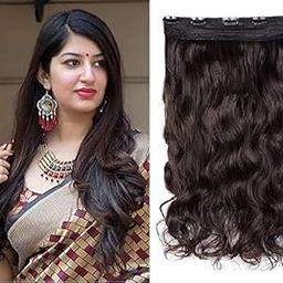 MoonEyes Silky Soft 5 clip Curly Brown Synthetic Hair Extension For Women And Girls 110 Grams New 2022 model-image-22