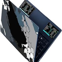 Techfit Laptop Skin, Windows + Word/Excel (for PC/Windows) Quick Reference Guide Keyboard Shortcut Stickers, Training Aid Cheat Sheet, Compatible for Windows Laptop - Black Grey Honeycomb Art-22