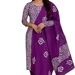 Traditional Batik Cotton Printed Salwar Suit Set with Dupatta, Purple and White Floral Pattern, 3 Piece-image-15