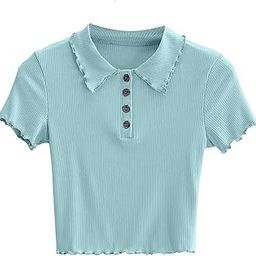 Women Light Orange Ribbed Polo Crop Top-image-59
